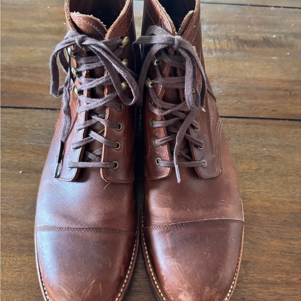 J. Crew Brown Leather Ankle Boots with Cap Toe